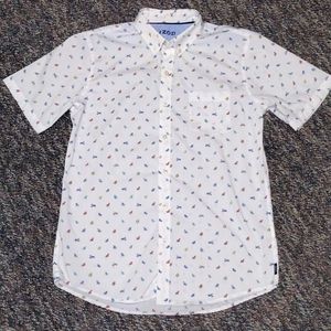 IZOD Men's Large Short Sleeve Button U Front Shirt with Multi Color Beach Chairs